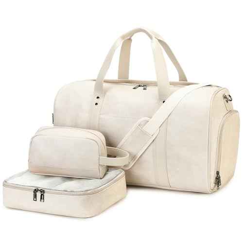 3PCS Faux Leather Weekender Bag for Women Men Travel Bag Overnight Bags (3 Count)
