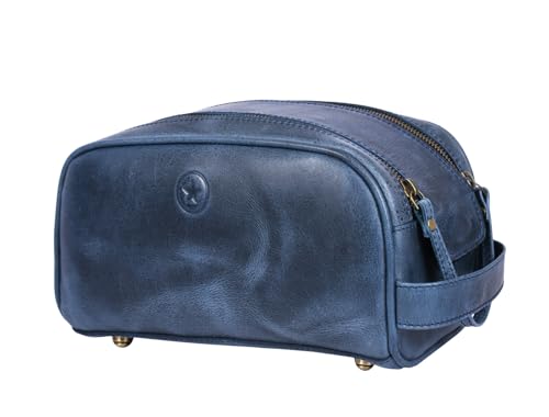 10" Premium Leather Toiletry Travel Pouch With Waterproof Lining