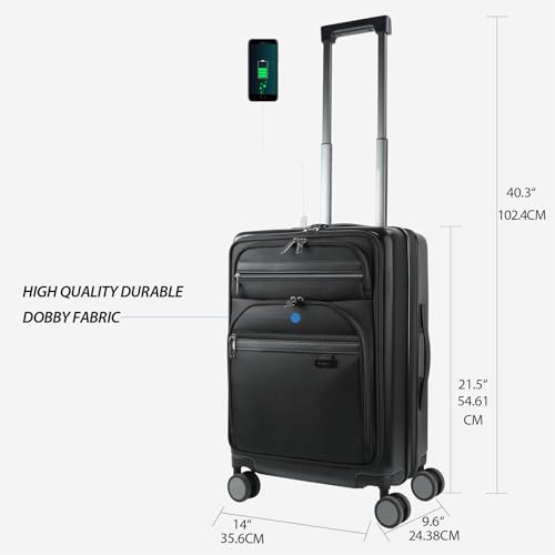 Hardside Expandable Carry On Luggage 22x14x9 Airline Approved With Front Business Pockets