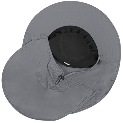 Sun Hat for Men Women with Neck Flap& Removable Face Cover Wide Brim