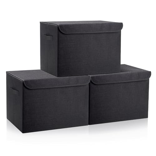 Large 17" 42 Quarts Collapsible Stackable Storage Bins with Lids [3 (3 Count)