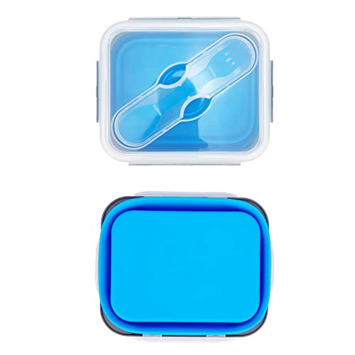 Small Silicone Collapsible Snacks Container with lid and 2 in 1 Spoon & Fork