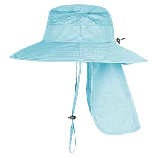 2Pack Sun Hats for Men Women Fishing Hat UPF 50+ Breathable Wide Brim Bucket Hats Summer UV Protection Safari Hat with Neck Flap Black