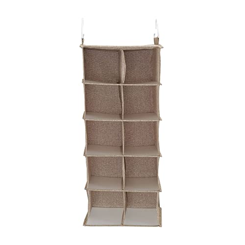 10‑Pocket Hanging Shoe Organizer with Side‑by‑Side Canvas Storage and 2 Hooks for Support