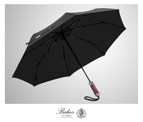 Folding Umbrella Lux Hardwood Handle Auto Open Close Black