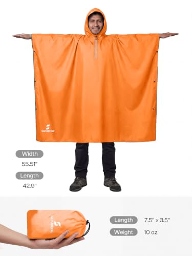 Adult Rain Poncho Waterproof Hooded Raincoat Lightweight Packable