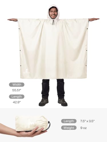 Adult Rain Poncho Waterproof Hooded Raincoat Lightweight Packable