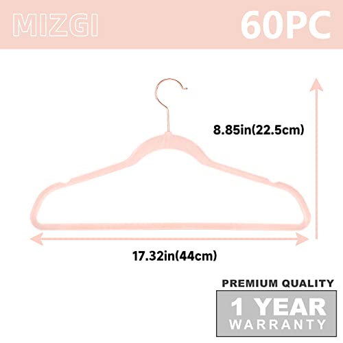 Velvet Hangers 60 Pack Non Slip Heavy Duty Blush Pink Rose Gold Hooks (60 Count)