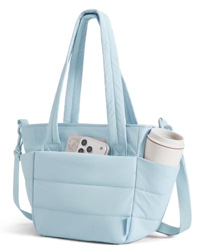 Lunch Bag Women Small Insulated Tote with Lunch Compartment Quilted Lightweight Puffy Tote Bag for Work (Baby Blue)