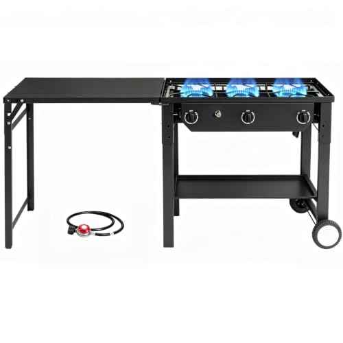 3 Burner Outdoor Propane Gas Stove with Foldable Side Table & Ignition