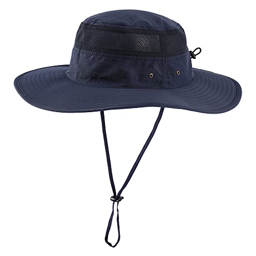 Mens Sun Hat Wide Brim Bucket Hat UPF 50+ Sun Protection Hat for Outdoor Fishing Hunting Camping Beach Safari Navy Blue