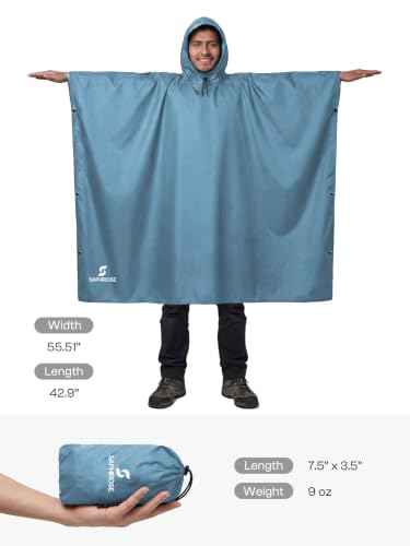 Adult Rain Poncho Waterproof Hooded Raincoat Lightweight Packable