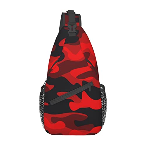 Sling Bag Military Camouflake Camo Red Black Hiking Daypack Crossbody Shoulder Backpack Travel Chest Pack for Men Women Over 12 Years Old
