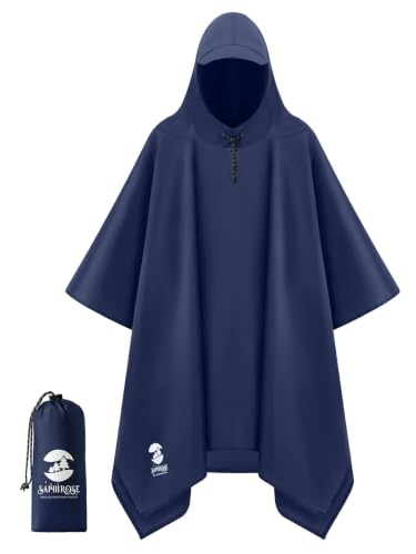 Adult Rain Poncho Waterproof Hooded Raincoat Lightweight Packable