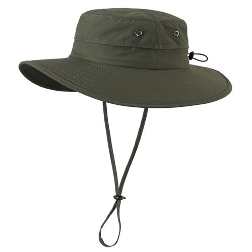 UPF50+ Mens Sun Hat Wide Brim Fishing Hat for Mens Womens Beach Bucket Hat Gardening Golf Army Green