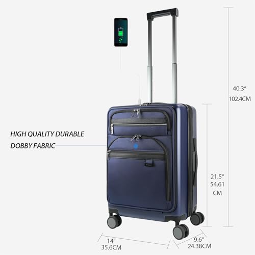 Hardside Expandable Carry On Luggage 22x14x9 Airline Approved With Front Business Pockets
