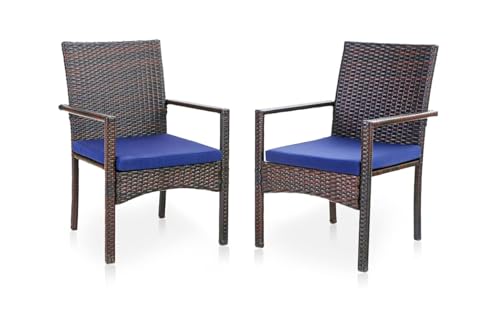Wicker Patio Dining Chairs Set of 2 with Removable Cushions (2 Count)