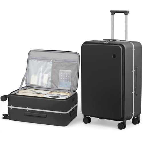 24 Inch Checked Luggage PC Hard Shell Suitcase Top Opening Aluminum Frame Travel Suitcases with Wheels
