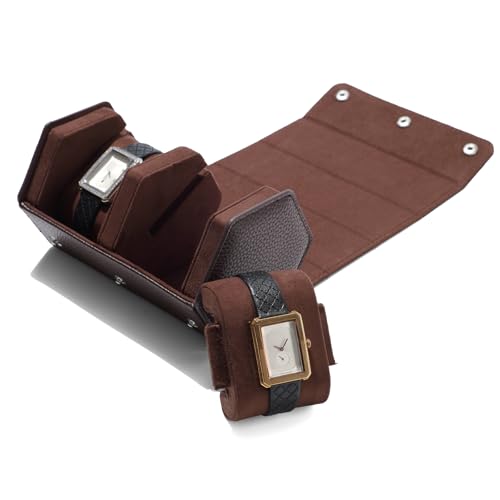 2 Slot Watch Box Brown Hexagonal