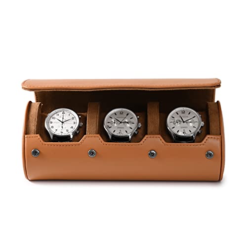 3 Slot Leather Watch Storage Box Brown