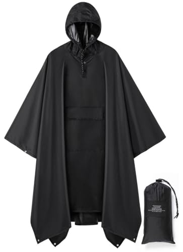 Hooded Rain Poncho Waterproof Raincoat Jacket for Men Women Adults with Pocket