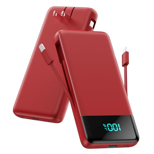 Portable Charger for iPhone with Built in Cables and Wall Plug