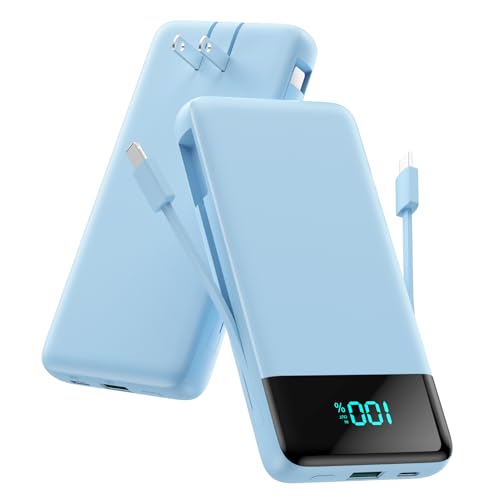 Portable Charger for iPhone with Built in Cables and Wall Plug