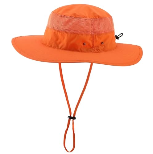 Unisex UPF50+ Sun Hat for Men Women Lightweight Mesh Bucket Hat Wide Brim Fishing Hat UV Protection Hat for Garden Golf Beach Orange