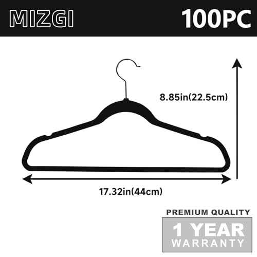 Black Velvet Hangers 100 Pack Non Slip Heavy Duty Black Hooks (100 Count)
