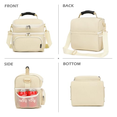 Double Layer Cooler Insulated Lunch Bag Adult Lunch Box Large Tote Bag for Men (Biege)