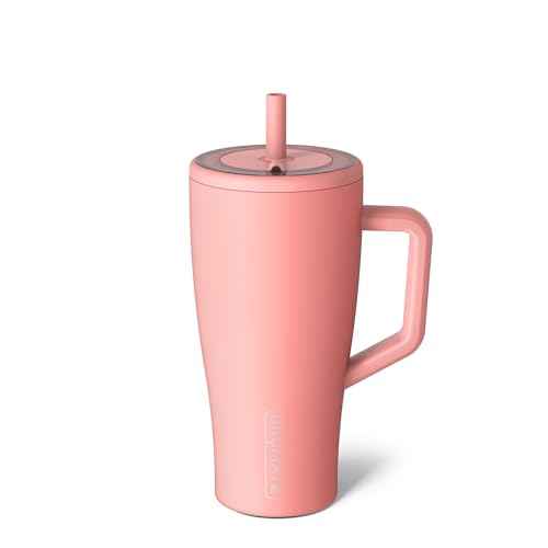 BrüMate Era 30 oz Tumbler with Handle and Straw | 100% Leakproof Insulated Water Bottle Tumbler with Lid and Flexible SoftSip Straw | Made of Stainless Steel | Cup Holder Friendly | 30oz (Guava)