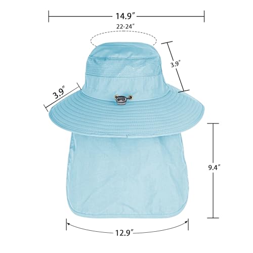 Sun Hats for Men Women Fishing Hat UPF 50+ Breathable Wide Brim Bucket Hats Summer UV Protection Safari Hat with Neck Flap Blue