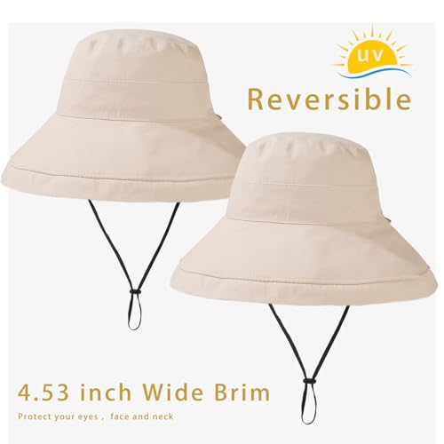 Womens Sun Hats Wide Brim Reversible Bucket Cotton Hat Packable Summer Travel Cap with Hat Clip