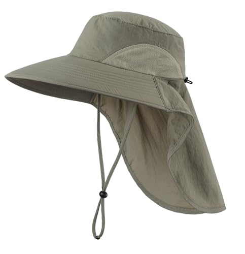 Outdoor UPF50+ Sun Hat Wide Brim Mesh Fishing Hat with Neck Flap