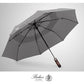 Folding Umbrella Real Wood Handle Auto Open Close Metallic Gray