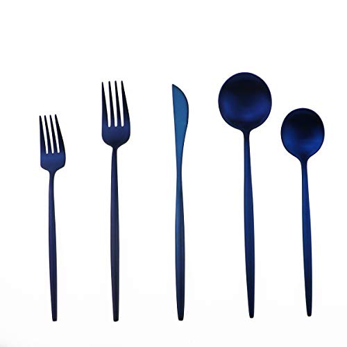 20-Piece 18/10 Stainless Steel Flatware Silverware, Luxury Dinnerware Set Travel Cutlery Tableware Include Knife Fork Spoon Service for 4,Healthy & Eco-Friendly Dishwasher Safe (Blue Matte) (4 Count)