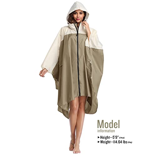 Adult Rain Poncho Waterproof Hooded Zipper Raincoat with Pockets