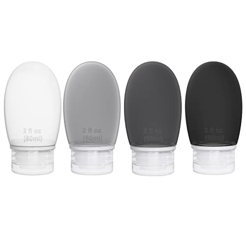 Silicone Travel Bottles for Toiletries TSA Approved Travel Size Containers Set 4 Pack Portable Leak Proof Refillable Cosmetic Squeeze Bottles Shampoo Hair Conditioner Body Lotion Bath Shower Gel (4 Count)