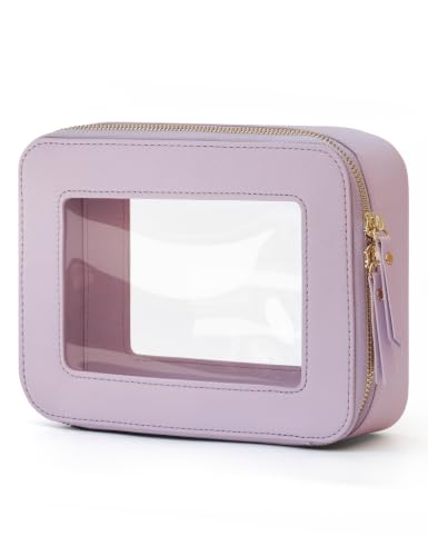 Clear Makeup Bag with Zipper Women Travel Toilrty Bag Purple Medium