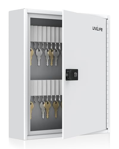 60 Position Slotted Key Cabinet with Combination Lock Resettable White Digital Security Storage Box Steel Key Organizer with Slotted Racks White Key Tag Labels and Permanent Pen