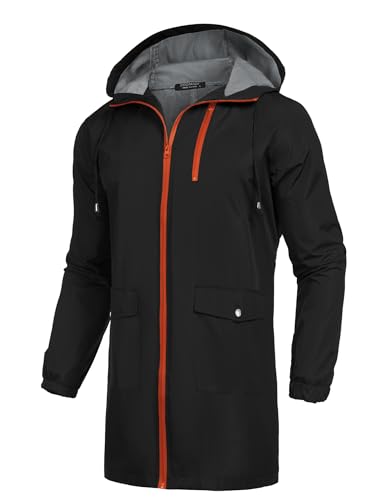 Long Rain Jackets Lightweight Hooded Packable Raincoat Waterproof Outdoor Hiking Windbreaker Jacket for Men