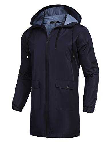 Men's Rain Coats With Hood Waterproof Rain Jacket With Pockets Trench Raincoat Men