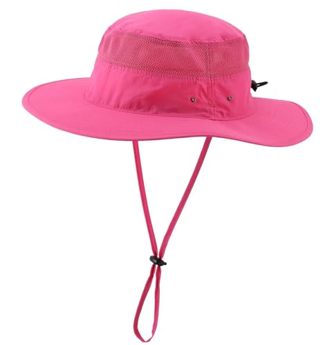 Women's Sun Hat UPF50+ Wide Brim Bucket Hats Mesh Sun Protection Caps for Fishing Camping Gardening Rose Red