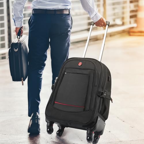 4 Wheel Checked Rolling Backpack Extra