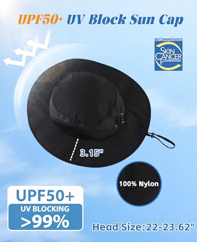 UPF50+ Mens Sun Hat Wide Brim Fishing Hat for Men Women Sun Protection Cap Portable Gardening Bucket Hat Black