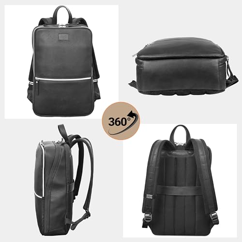 Leather Laptop Backpack for Men with Trolley Strap 16L Slim