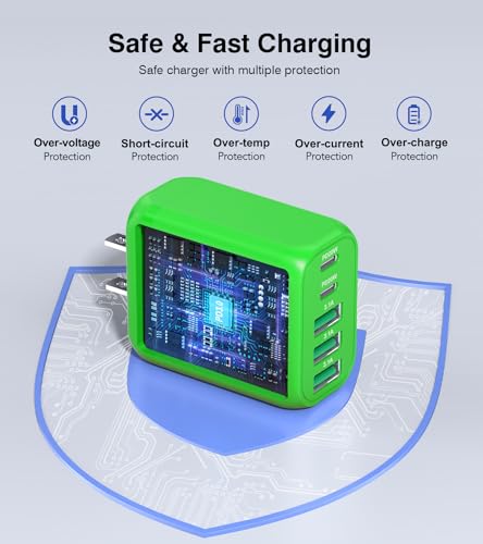 2-Pack) 60W USB C Wall Charger Block,5-Port C Charger Fast Charging Block (2 Count)