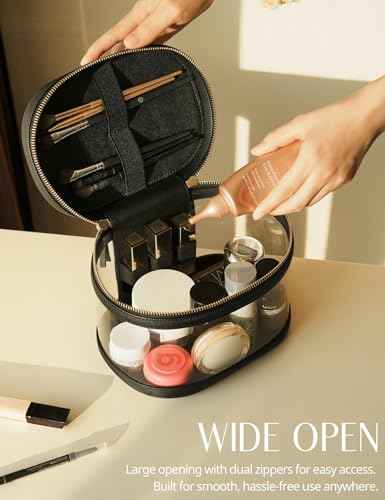 Travel Makeup Bag Clear Compact Make Up Vanity Case with Brush Storage and Top Handle