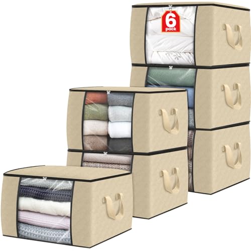 6 Pack Storage Bags for Clothes Blanket Storage Bins with Lids (6 Count)