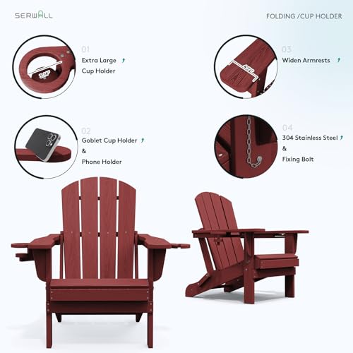 Outdoor Adirondack Chairs with 2 Cup Holders